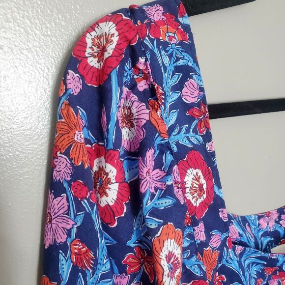 Vineyard Vines Tisbury Floral Square Neck Top Womens Size XL Buttoned Cuffs - Picture 5 of 11